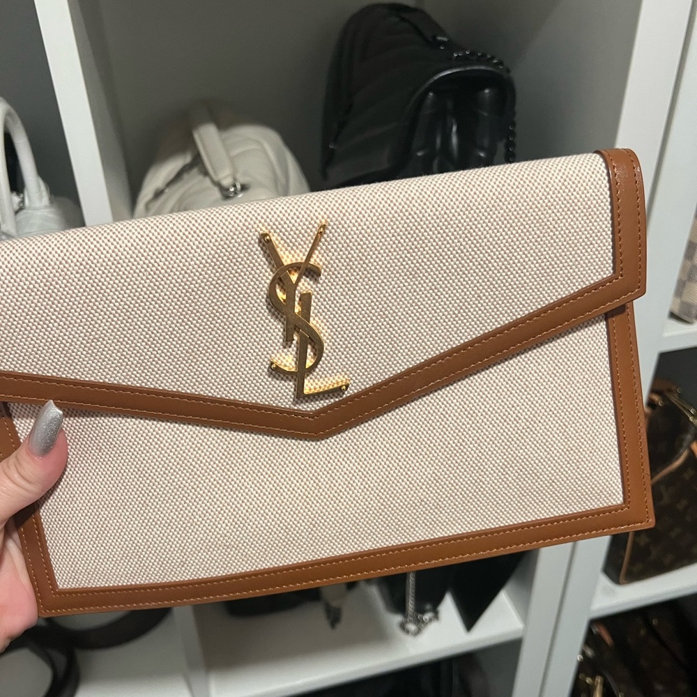 YSL POUCH IN CANVAS AND SMOOTH LEATHER